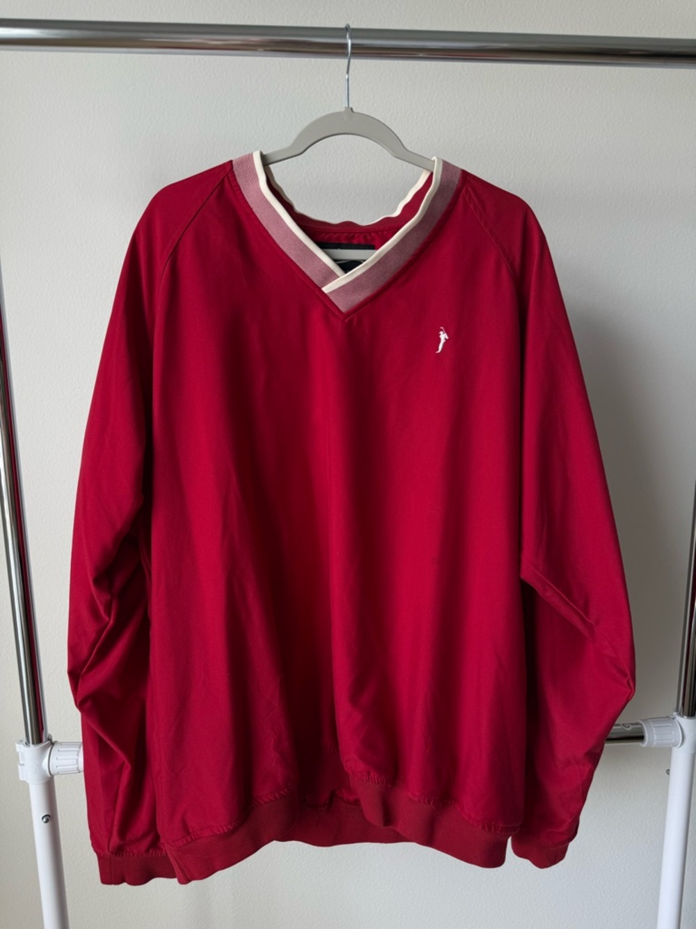 Men's V-Neck Pullover Sweater in Deep Red with Contrast Collar